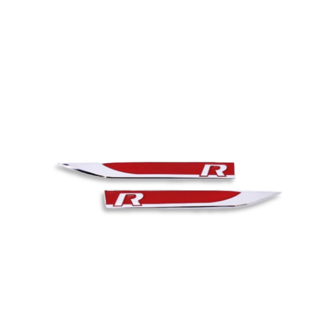 R FENDER BADGES  RED/SILVER (non oem)
