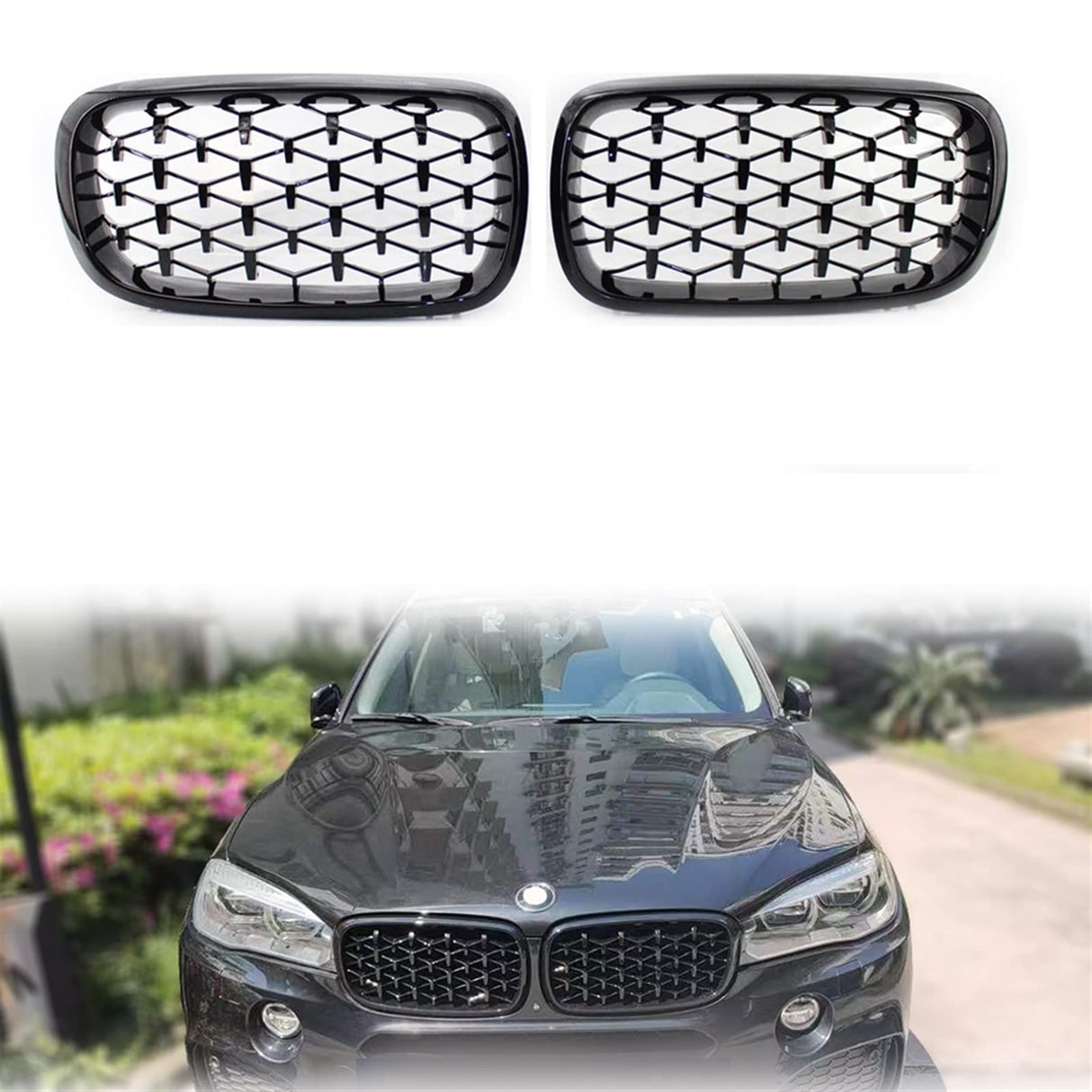 BM F15 DIAMOND GLOSS BLACK KIDNEY GRILLS (non oem)