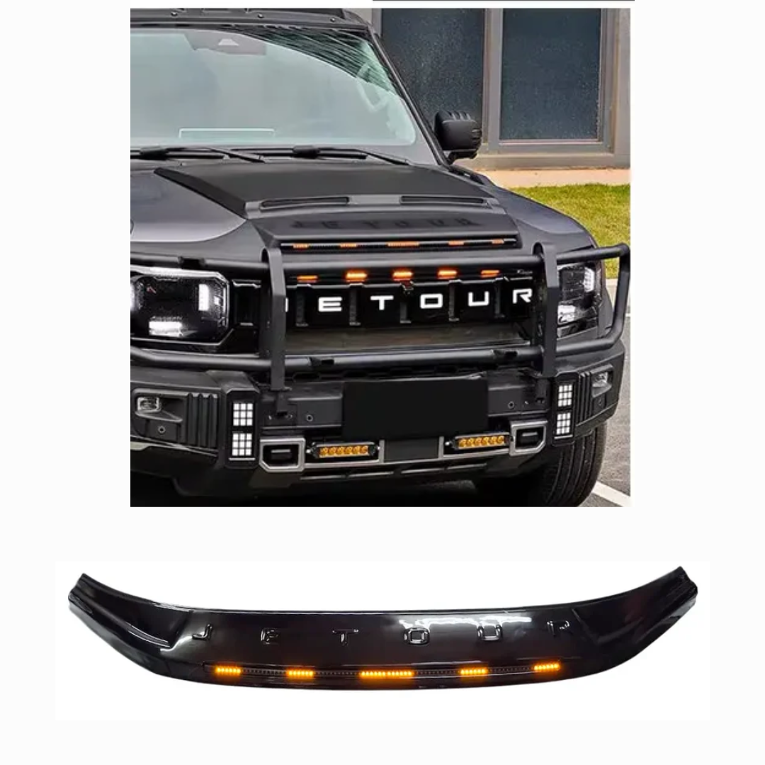 JETOUR T2 BONNET GUARD WITH LED - GLOSS BLACK (non oem)