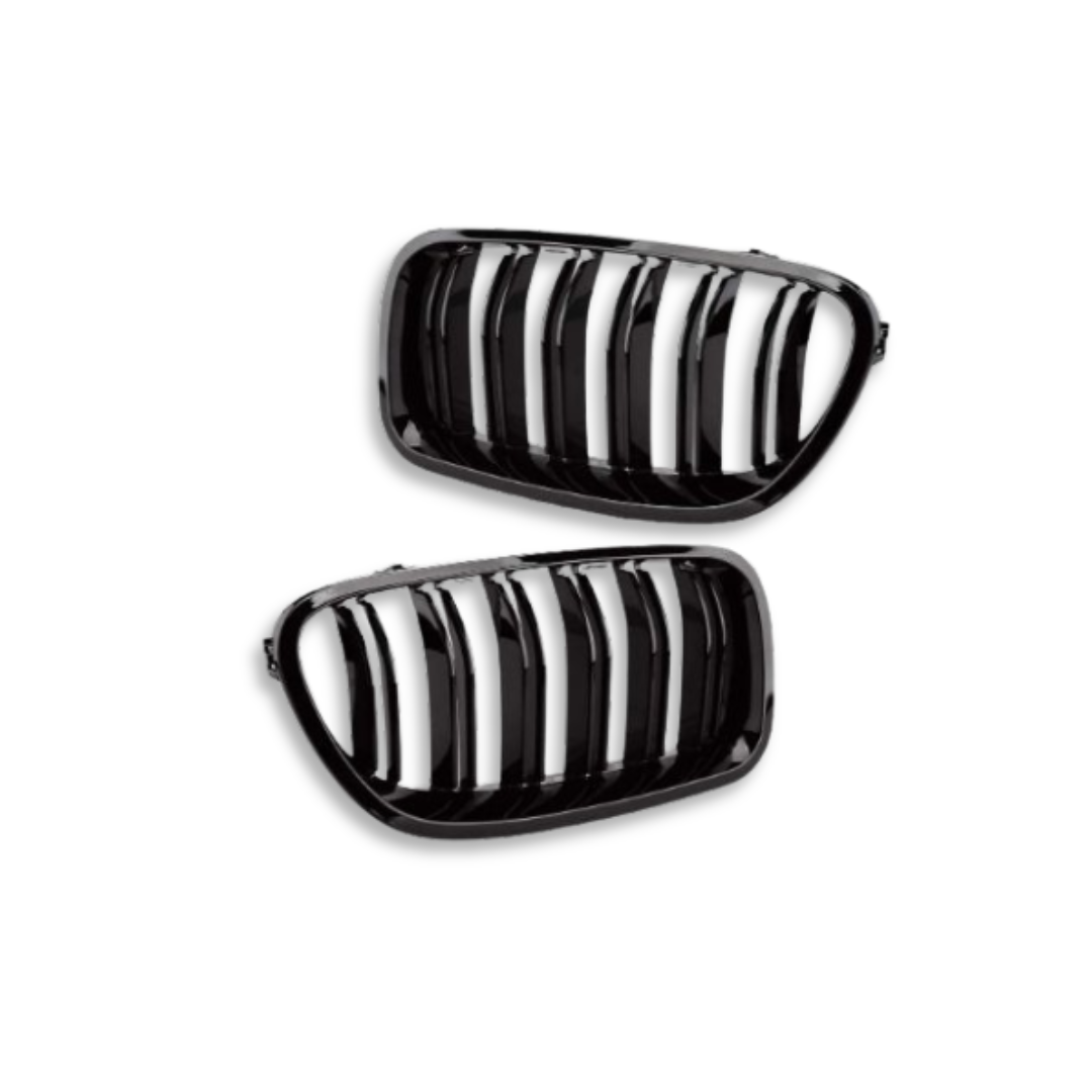 BM F10 DOUBLE SLAT GLOSS BLACK KIDNEY GRILLS (non oem)