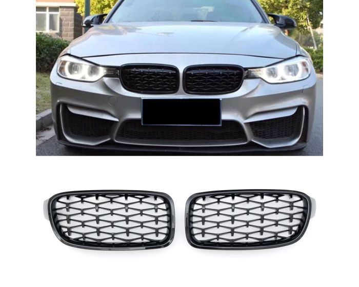 BM F30 DIAMOND GLOSS BLACK KIDNEY GRILLS (non oem)