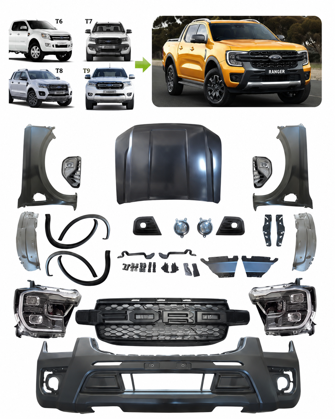 FORD RANGER T9 NEXT GEN WILDTRAK CONVERSION BODY KIT (non oem)