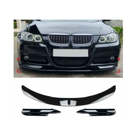 BM E90 P/L M-SPORT GLOSS BLACK 4PC FRONT LIP (non oem)