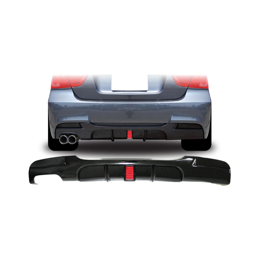 BM E90 SINGLE EXHAUST EXIT F1 INSPIRED L.E.D RAIN LIGHT GLOSS BLACK REAR DIFFUSER (non oem)