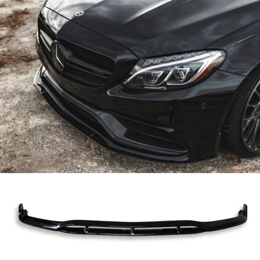 MERC W205 C63 AMG BRABUS STYLE P/F GLOSS BLACK FRONT LIP SPOILER (non oem)