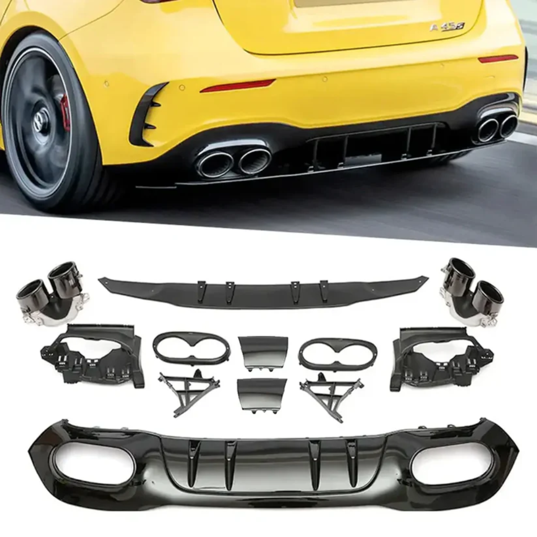MERC A-CLASS A35 W177 AMG STYLE REAR DIFFUSER GLOSS BLACK 2019+ (non oem)