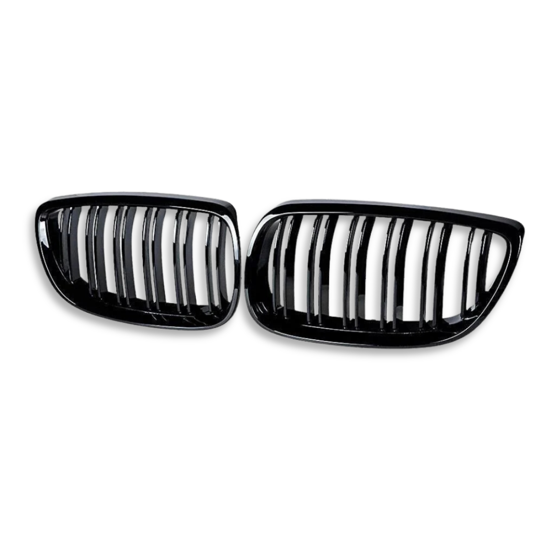 BM E92/E93 FACE-LIFT DOUBLE SLAT GLOSS BLACK KIDNEY GRILLS (non oem)